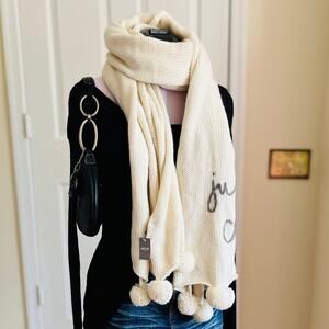 NWT Aerie | White Pom Pom Knit Blanket Scarf | Just Chill Text | 2010s